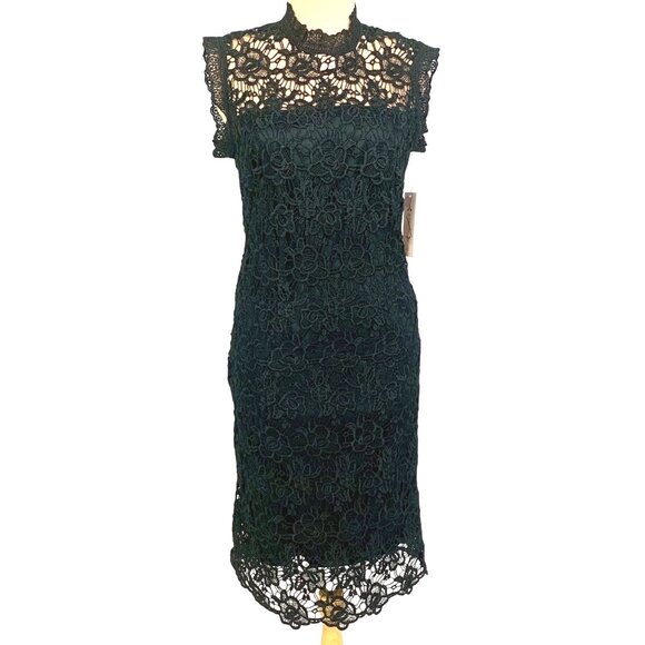 Elegant Black Crochet Lace Sheath Dress Nanette Lepore SZ 4 Classic Evening New - Picture 2 of 13